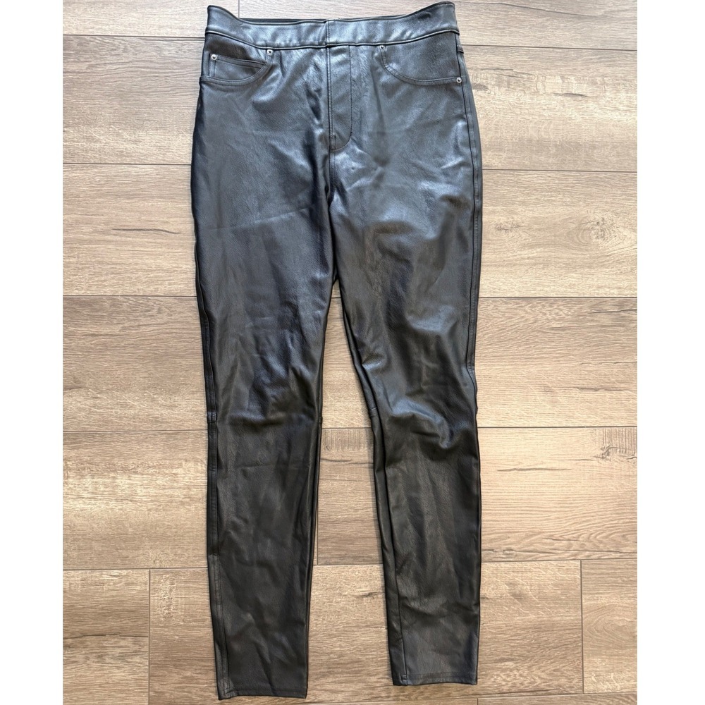 Spanx Faux Leather Moto Leggings Black Skinny Pants 20475R Medium